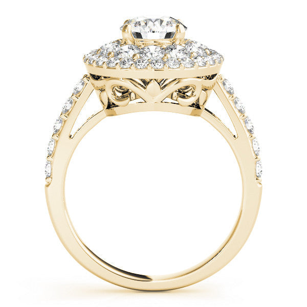 14K Yellow Gold Round Brilliant Diamond Basket Halo Engagement Ring With Pave Accents (2ctw)