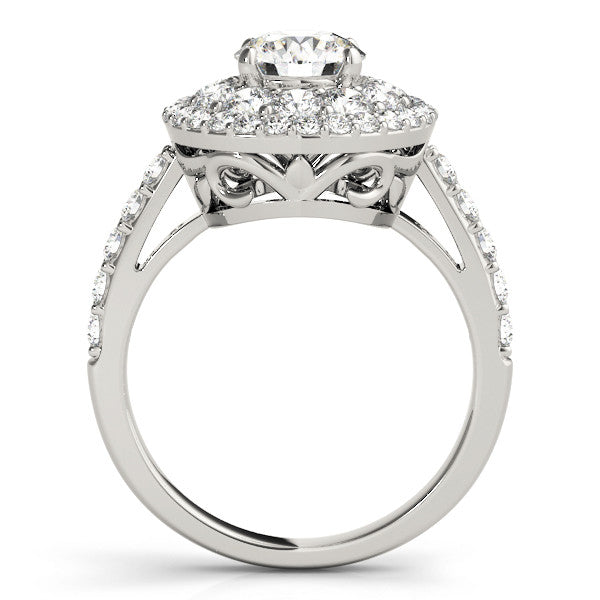 14K White Gold Round Brilliant Diamond Basket Halo Engagement Ring With Pave Accents (2ctw)