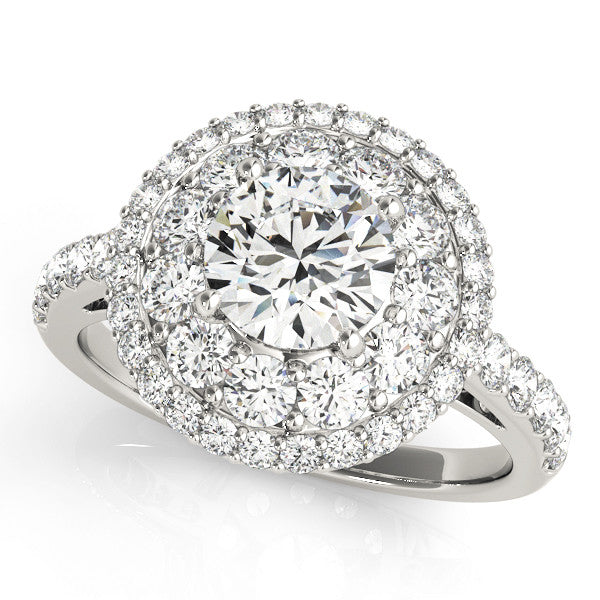 14K White Gold Round Brilliant Diamond Basket Halo Engagement Ring With Pave Accents (2ctw)