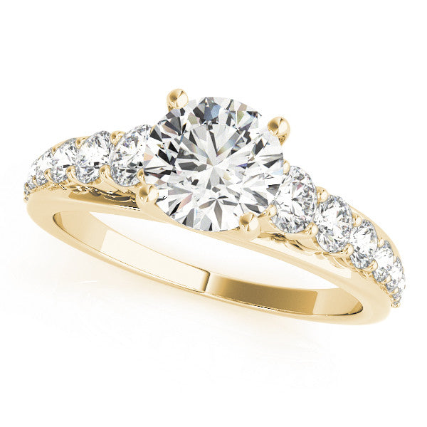 14K Yellow Gold Round Brilliant Diamond Tapered Trellis Engagement Ring With Pave Accents (1.63ctw)