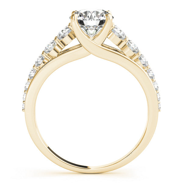 14K Yellow Gold Round Brilliant Diamond Tapered Trellis Engagement Ring With Pave Accents (1.63ctw)