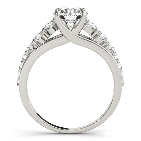 14K White Gold Round Brilliant Diamond Tapered Trellis Engagement Ring With Pave Accents (1.63ctw)