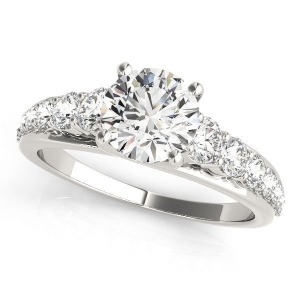 14K White Gold Round Brilliant Diamond Tapered Trellis Engagement Ring With Pave Accents (1.63ctw)