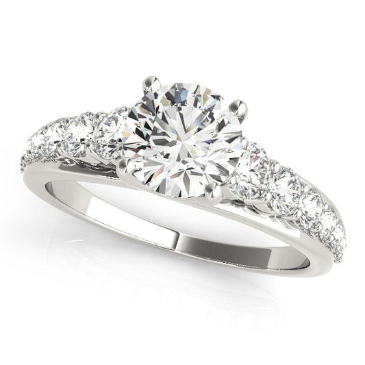 14K White Gold Round Brilliant Diamond Tapered Trellis Engagement Ring With Pave Accents (1.63ctw)