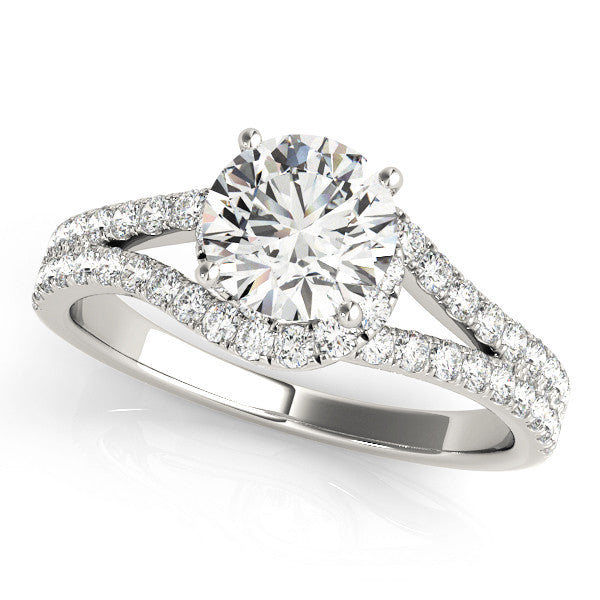 14K White Gold Round Brilliant Diamond Split Shank Bypass Engagement Ring With Pave Accents (1.33ctw)