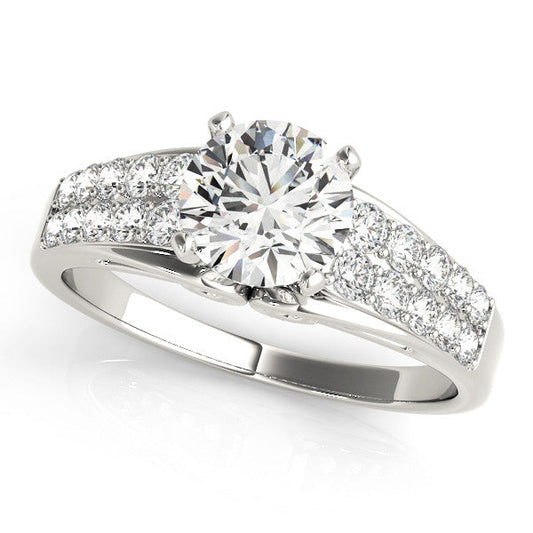 14K White Gold Round Brilliant Diamond Engagement Ring With Pave Accents (1.50ctw)