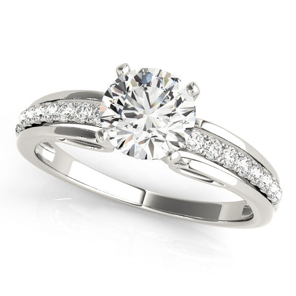 14K White Gold Round Brilliant Diamond Engagement Ring With Channel Set Accents (1.17ctw)