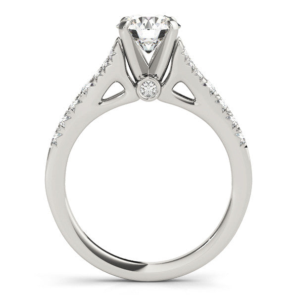 14K White Gold Round Brilliant Diamond Split Shank Engagement Ring With Pave Accents (1.38ctw)