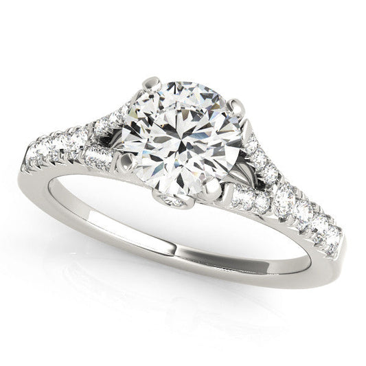 14K White Gold Round Brilliant Diamond Split Shank Engagement Ring With Pave Accents (1.38ctw)