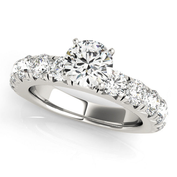 14K White Gold Round Brilliant Diamond Engagement Ring With Pave Accents (2.33ctw)