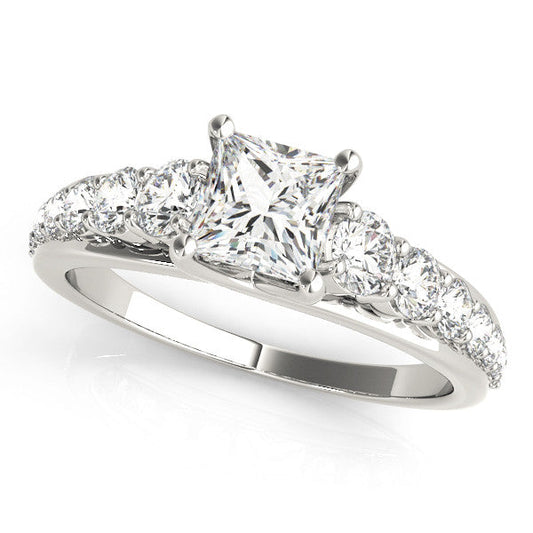 14K White Gold Princess Cut Diamond Trellis Engagement Ring With Pave Accents (1.63ctw)