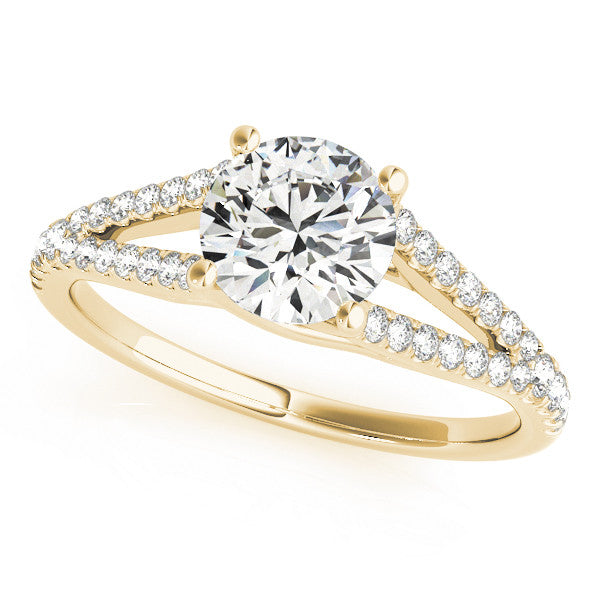 14K Yellow Gold Round Brilliant Diamond Split Shank Trellis Engagement Ring With Pave Accents (1.20ctw)