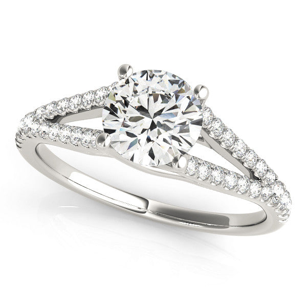 14K White Gold Round Brilliant Diamond Split Shank Trellis Engagement Ring With Pave Accents (1.20ctw)