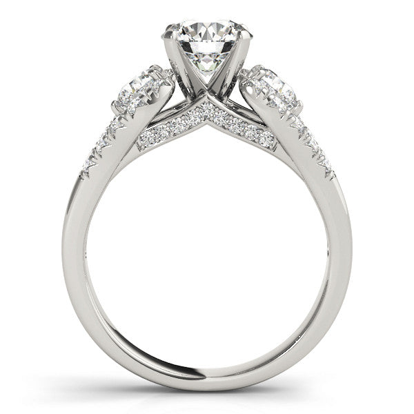 14K White Gold Round Brilliant Diamond Three Stone Split Shank Engagement Ring With Pave Accents (1.88ctw)