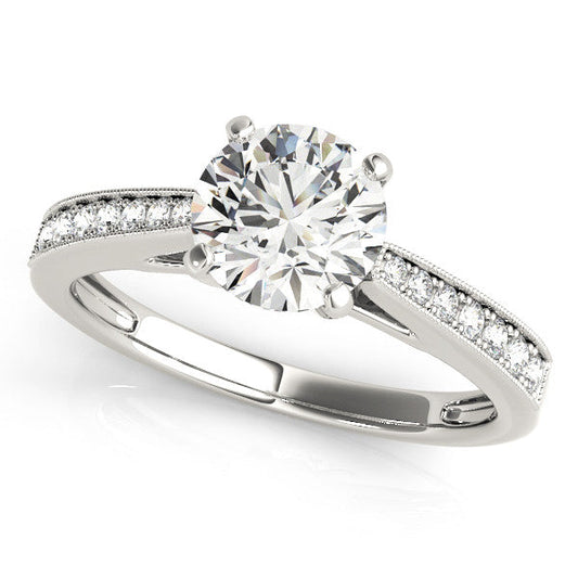 14K White Gold Round Brilliant Diamond Engagement Ring With Beaded Channel Set Accents (1.17ctw)