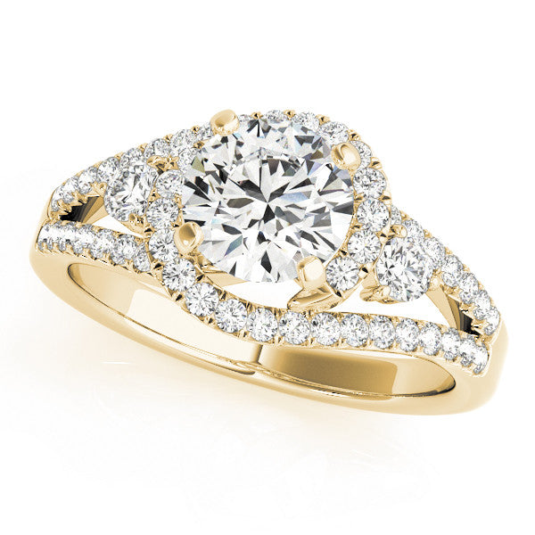 14K Yellow Gold Round Brilliant Diamond Split Shank Bypass Engagement Ring With Side Stone and Pave Accents (1.75ctw)