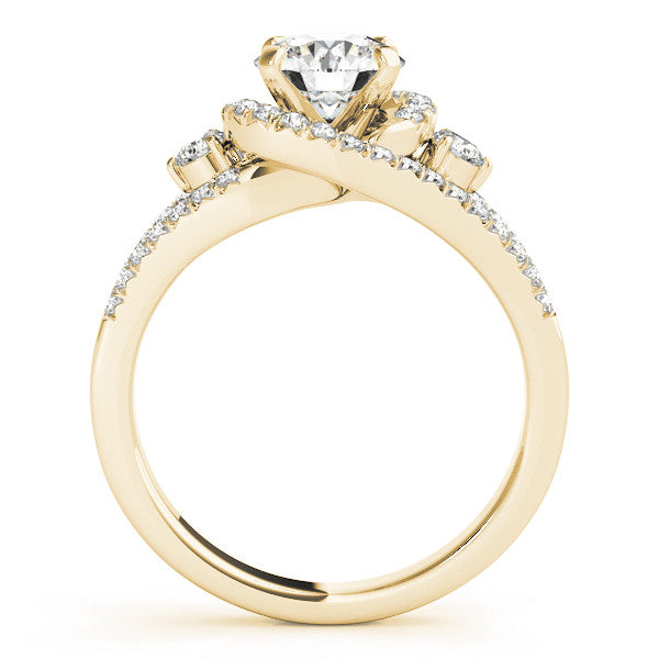 14K Yellow Gold Round Brilliant Diamond Split Shank Bypass Engagement Ring With Side Stone and Pave Accents (1.75ctw)