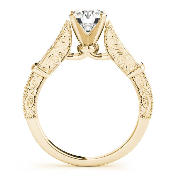 14K Yellow Gold Round Brilliant Diamond Antique Split Shank Engagement Ring With Channel Set Accents (1.20ctw)