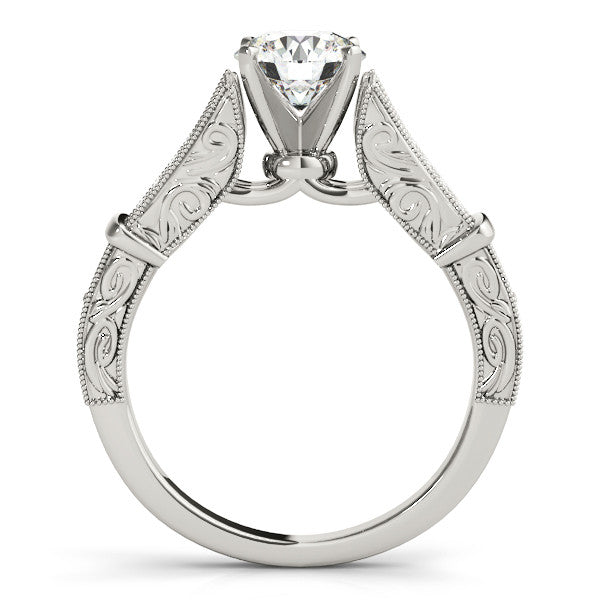 14K White Gold Round Brilliant Diamond Antique Split Shank Engagement Ring With Channel Set Accents (1.20ctw)