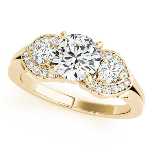 14K Yellow Gold Round Brilliant Diamond Three Stone Engagement Ring With Channel Accents (1.38ctw)