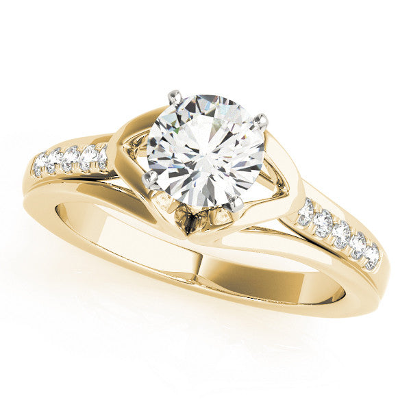 14K Yellow Gold Round Brilliant Diamond Split Shank Engagement Ring With Pave Accents (1.07ctw)