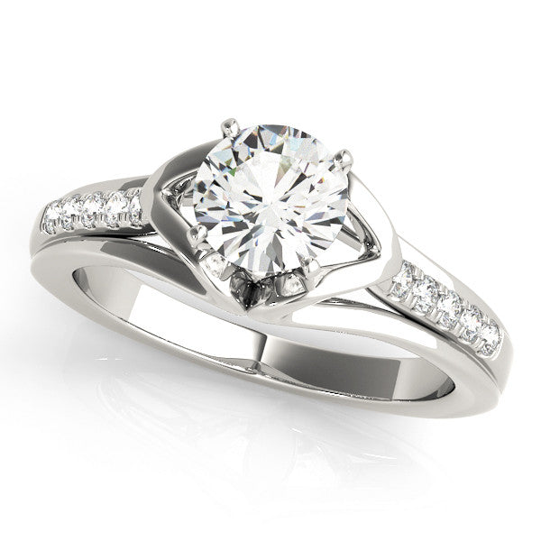 14K White Gold Round Brilliant Diamond Split Shank Engagement Ring With Pave Accents (1.07ctw)