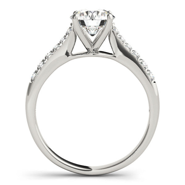 14K White Gold Round Brilliant Diamond High Cathedral Shoulder Engagement Ring With Pave Accents (1.20ctw)