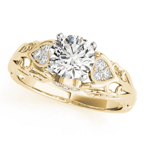 14K Yellow Gold Round Brilliant Diamond Antique Cluster Engagement Ring With Pave Accents (1.10ctw)