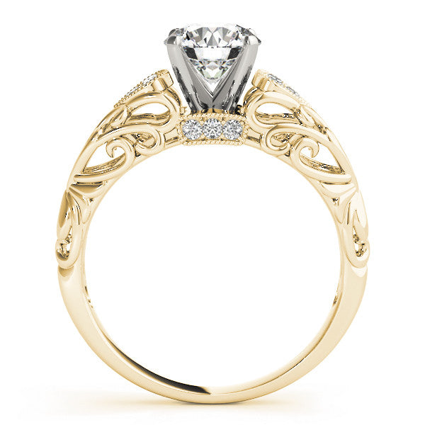 14K Yellow Gold Round Brilliant Diamond Antique Cluster Engagement Ring With Pave Accents (1.10ctw)