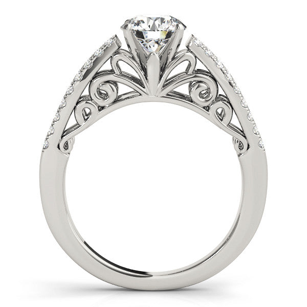 14K White Gold Round Brilliant Diamond Antique Split Shank Engagement Ring With Pave Accents (1.25ctw)