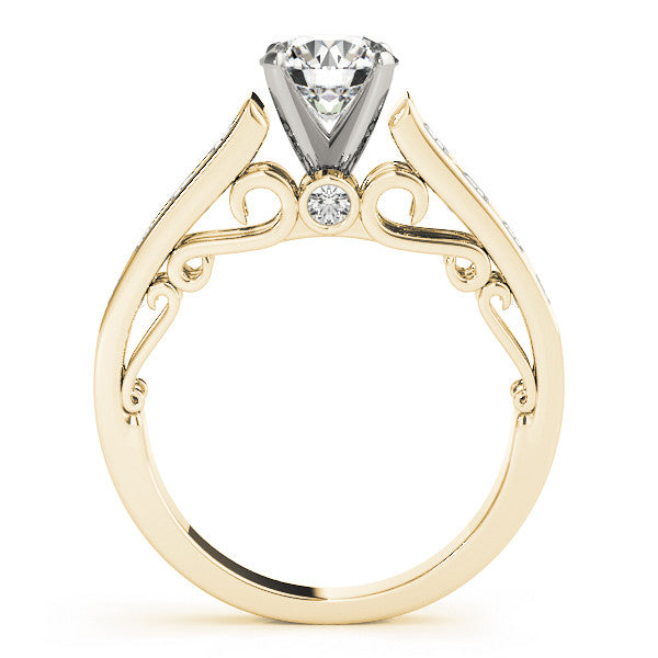 14K Yellow Gold Round Brilliant Diamond High Cathedral Shoulder Engagement Ring With Channel Accents (1.75ctw)