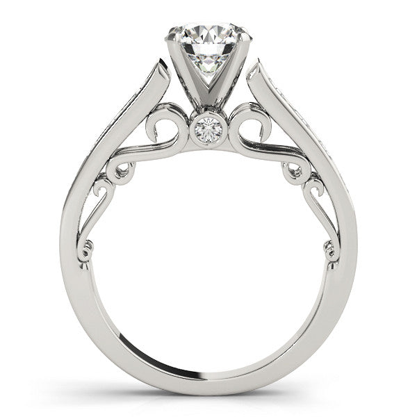 14K White Gold Round Brilliant Diamond High Cathedral Shoulder Engagement Ring With Channel Accents (1.75ctw)