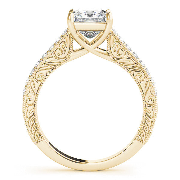 14K Yellow Gold Princess Cut Diamond Antique Trellis Engagement Ring With Beaded Channel Accents (1.25ctw)