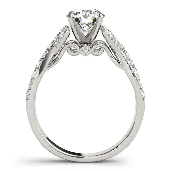 14K White Gold Round Brilliant Diamond Twisted Split Shank Engagement Ring With Pave Accents (1.50ctw)