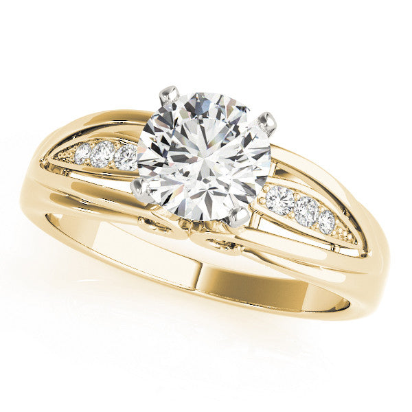 14K Yellow Gold Round Brilliant Diamond Split Shank Engagement Ring With Petal Channel Accents (1.05ctw)