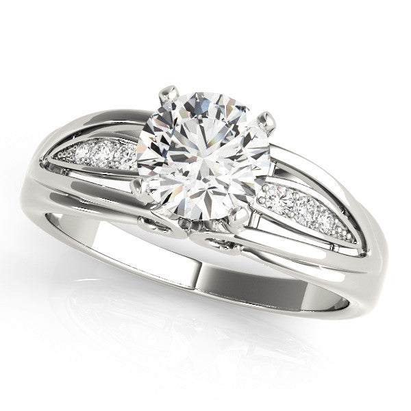 14K White Gold Round Brilliant Diamond Split Shank Engagement Ring With Petal Channel Accents (1.05ctw)