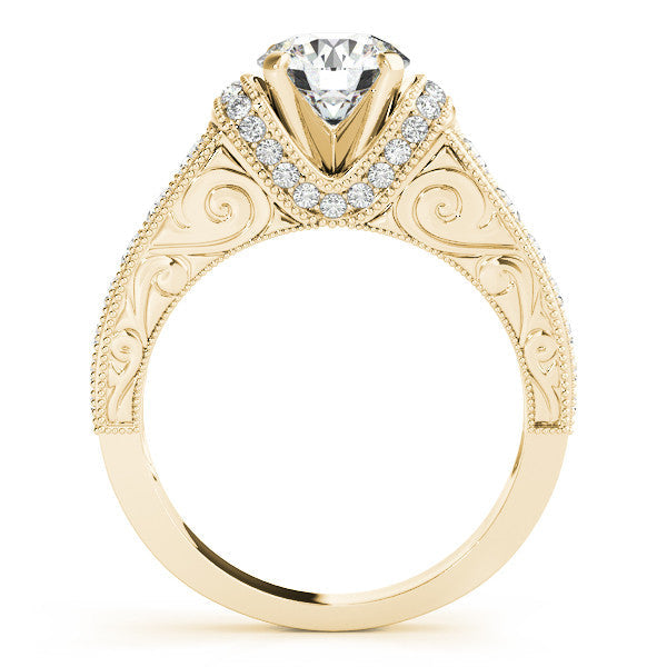 14K Yellow Gold Round Brilliant Diamond Antique Engagement Ring With Beaded Channel Accents (1.38ctw)