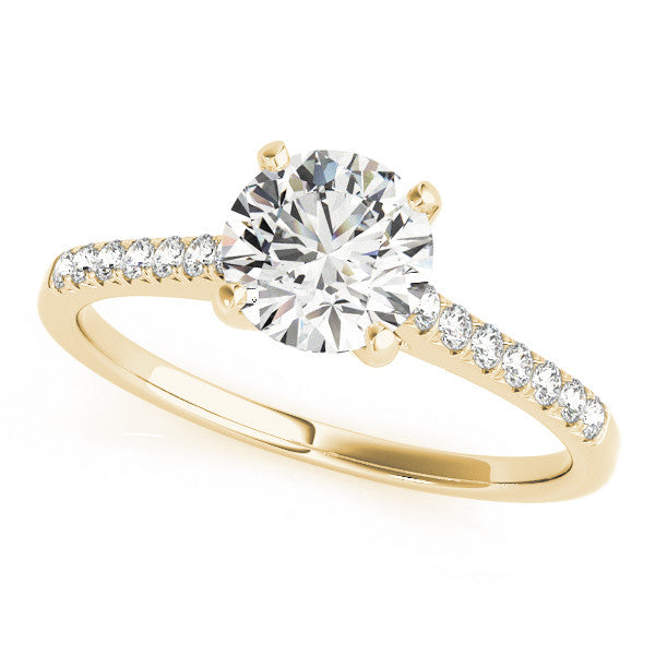 14K Yellow Gold Lab-Grown Round Brilliant Diamond Cathedral Engagement Ring With Pave Accent Diamonds - Options Available