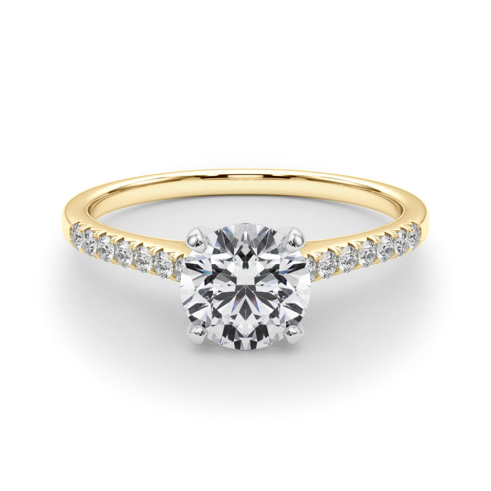 14K Yellow Gold Lab-Grown Round Brilliant Diamond Cathedral Engagement Ring With Pave Accent Diamonds - Options Available