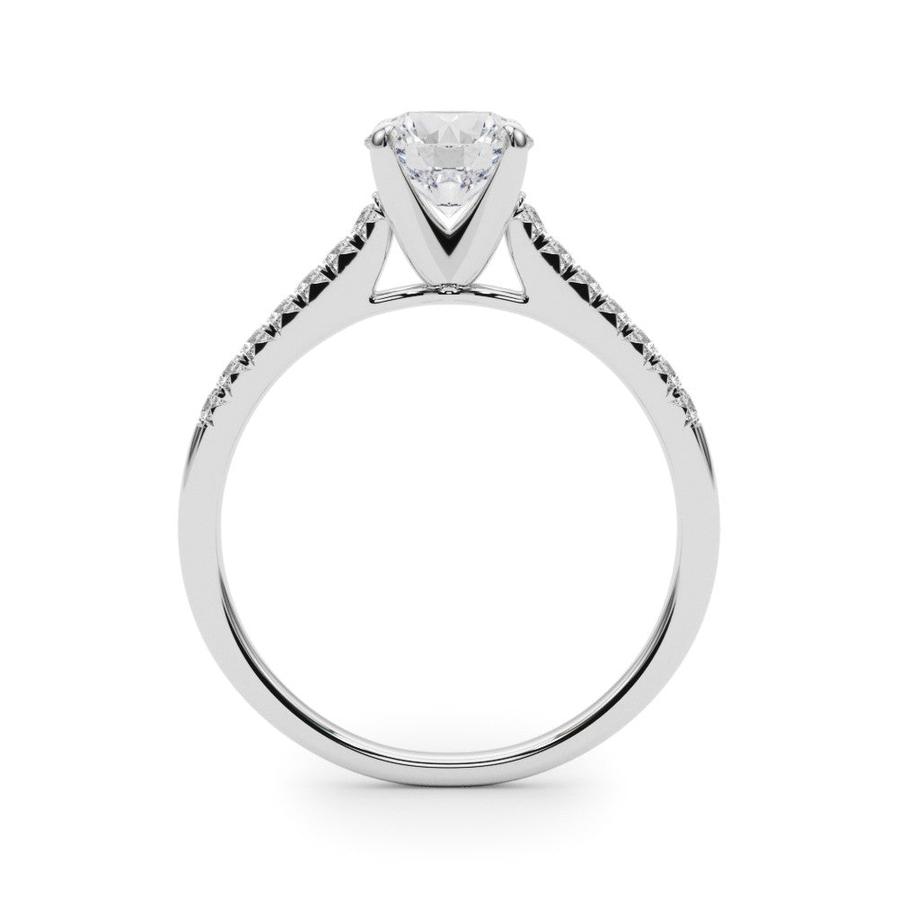 14K White Gold Round Brilliant Diamond Cathedral Engagement Ring With Pave Accent Diamonds (1.10ctw) 