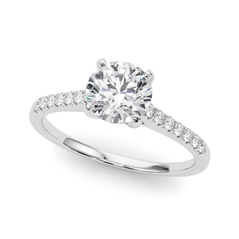 14K White Gold Round Brilliant Diamond Cathedral Engagement Ring With Pave Accent Diamonds (1.10ctw) 