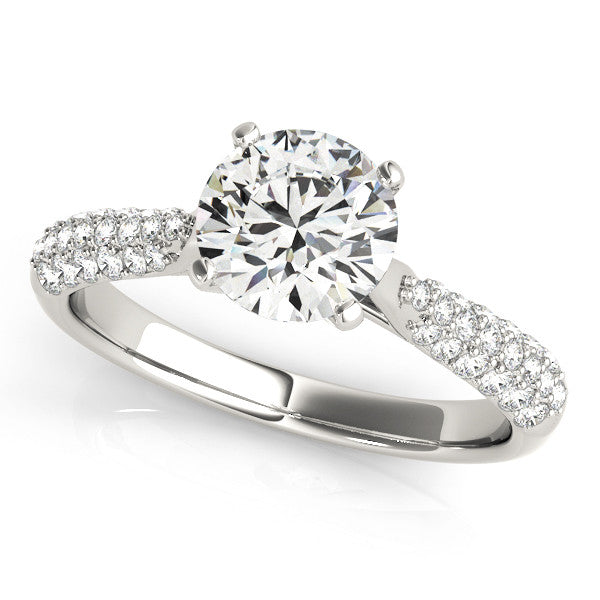 14K White Gold Round Brilliant Diamond Engagement Ring With Micro Pave Accents (1.25ctw)