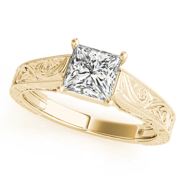 14K Yellow Gold Princess Cut Diamond Filigree Cathedral Style Solitaire (1ct)