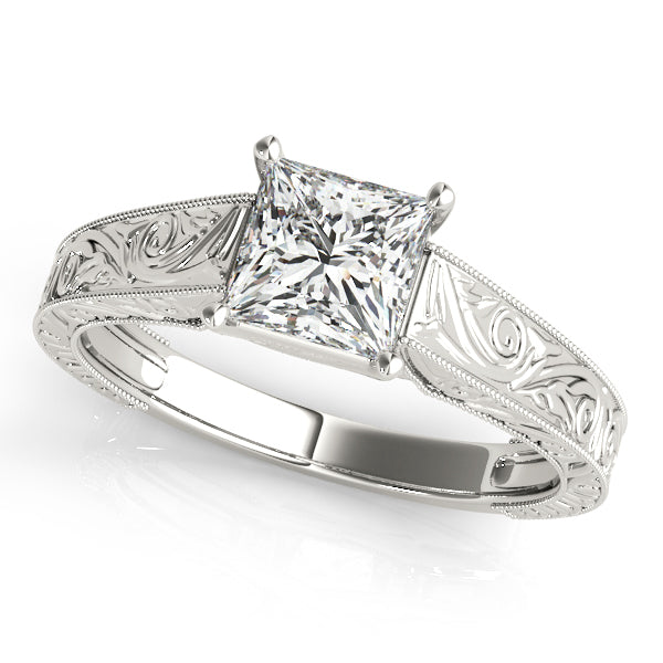 14K White Gold Princess Cut Diamond Filigree Cathedral Style Solitaire (1ct) 