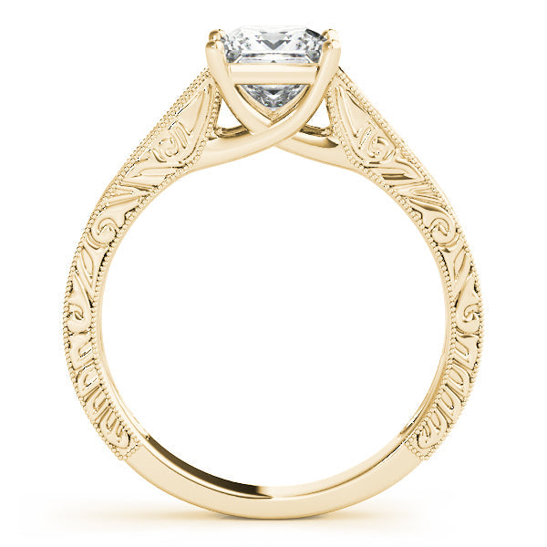 14K Yellow Gold Princess Cut Diamond Filigree Cathedral Style Solitaire (1ct)