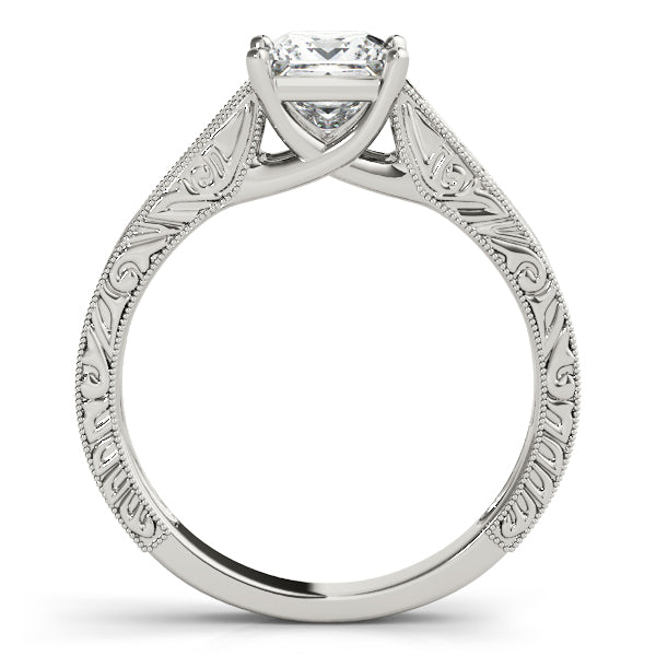 14K White Gold Princess Cut Diamond Filigree Cathedral Style Solitaire (1ct) 