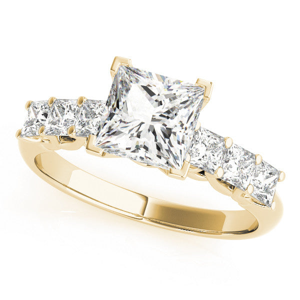 14K Yellow Gold Princess Cut Diamond Trellis Engagement Ring With Princess Side Stone Accents (1.63ctw)