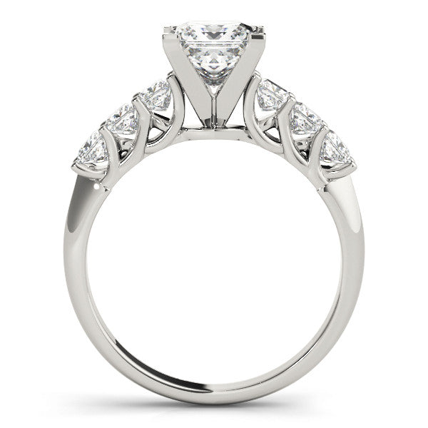 14K White Gold Princess Cut Diamond Trellis Engagement Ring With Princess Side Stone Accents (1.63ctw)