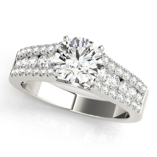 14K White Gold Round Brilliant Diamond Engagement Ring With Micro Pave Accents (1.63ctw)