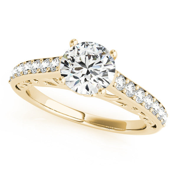 14K Yellow Gold Round Brilliant Diamond Scallop Engagement Ring With Channel Set Accents (1.33ctw)